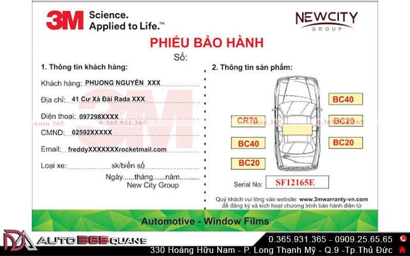 Phim cách nhiệt 3M Crystaline bảo hành điện tử